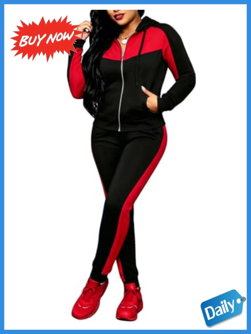 Women's 2 Piece Sweatsuit Set Hooded Tracksuit Jogging Casual